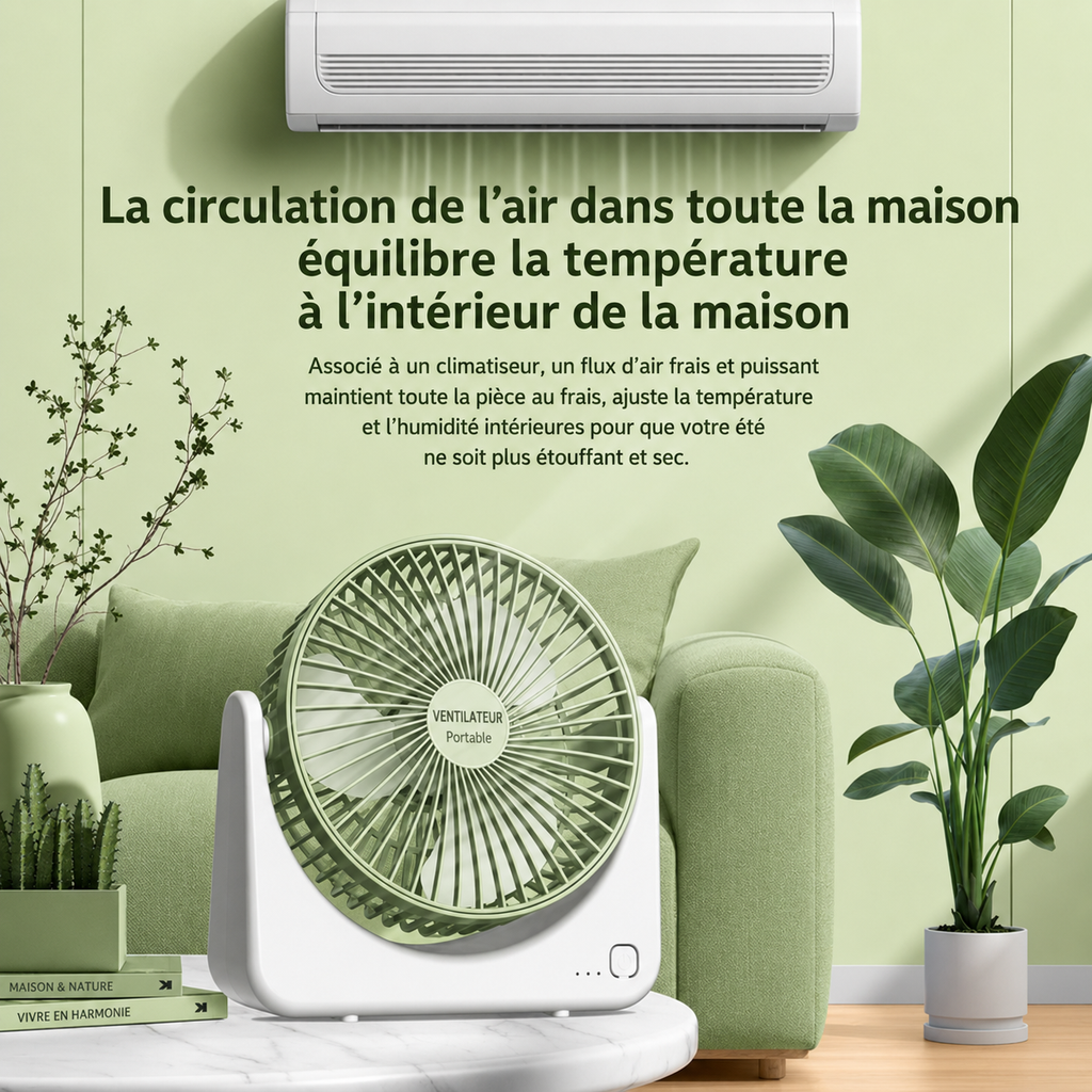 Ventilateur de Bureau Portable Rechargeable – Silencieux & Puissant