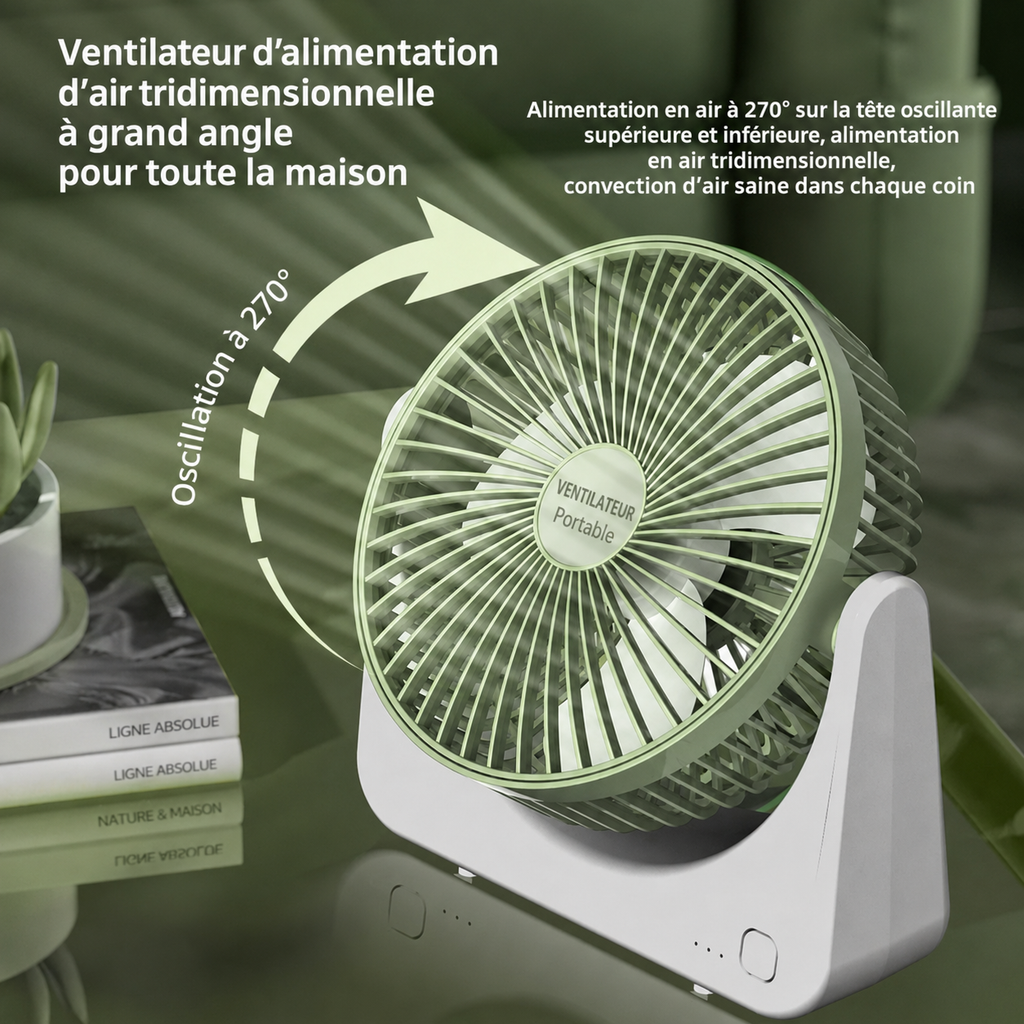 Ventilateur de Bureau Portable Rechargeable – Silencieux & Puissant