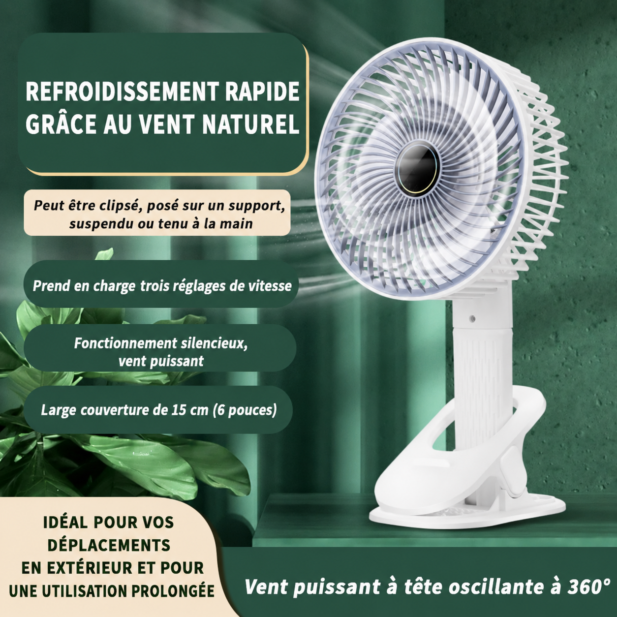 🌬️ Ventilateur Rechargeable 4-en-1 – Fraîcheur instantanée, même sans courant