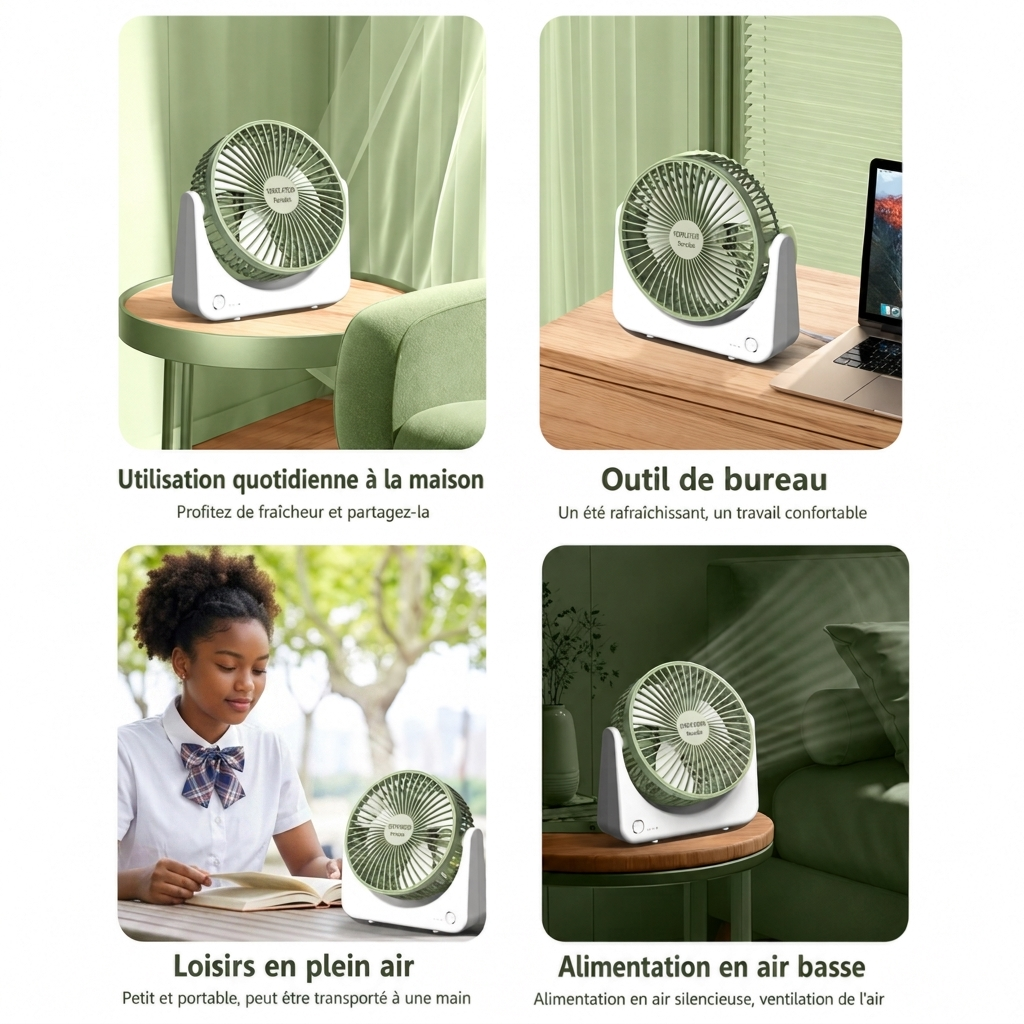 Ventilateur de Bureau Portable Rechargeable – Silencieux & Puissant